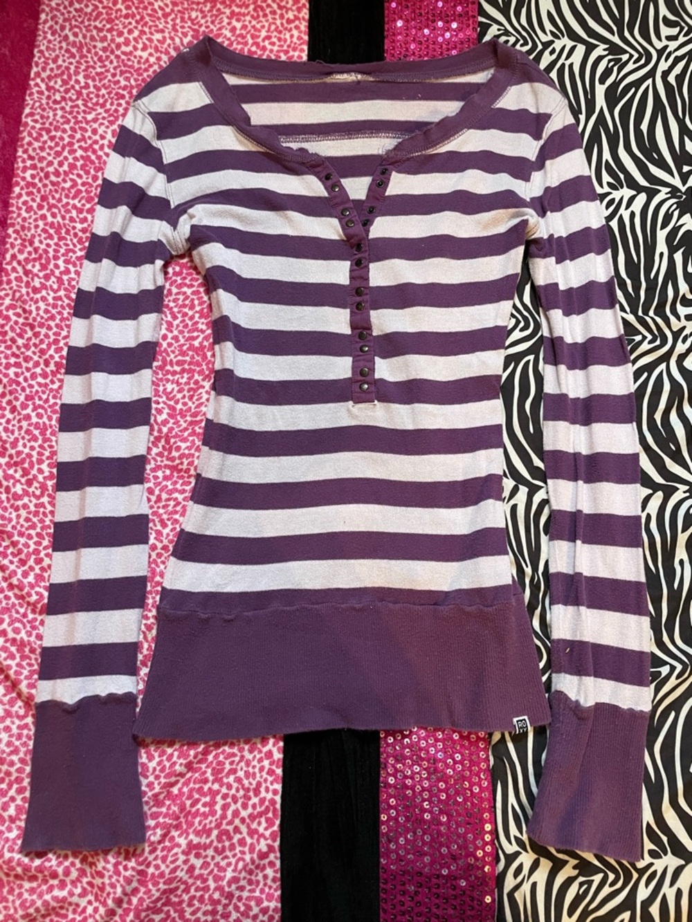 Striped purple Roxy Henley small